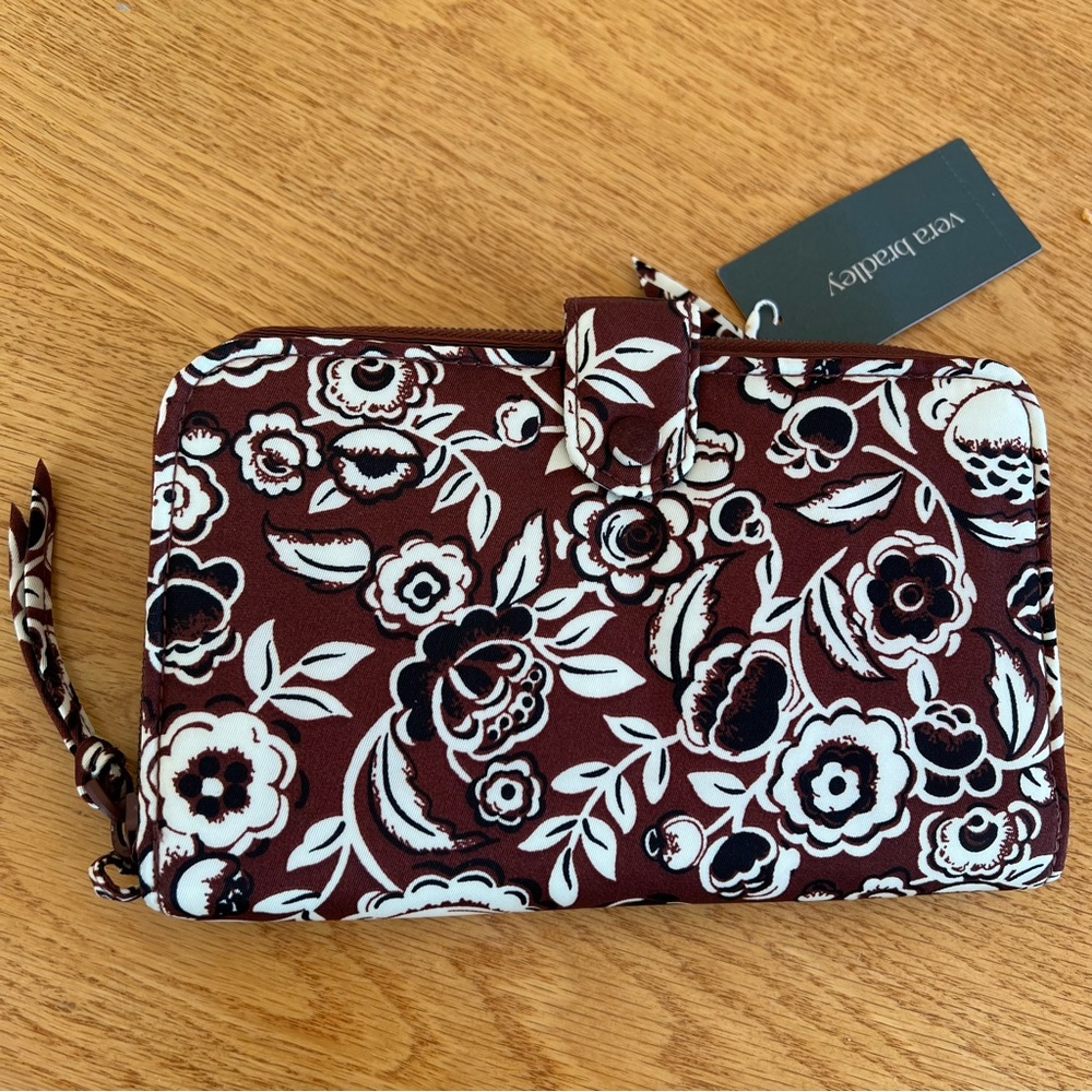Vera Bradley large nylon tab wallet in the bubbly Flowers cinnamon pattern